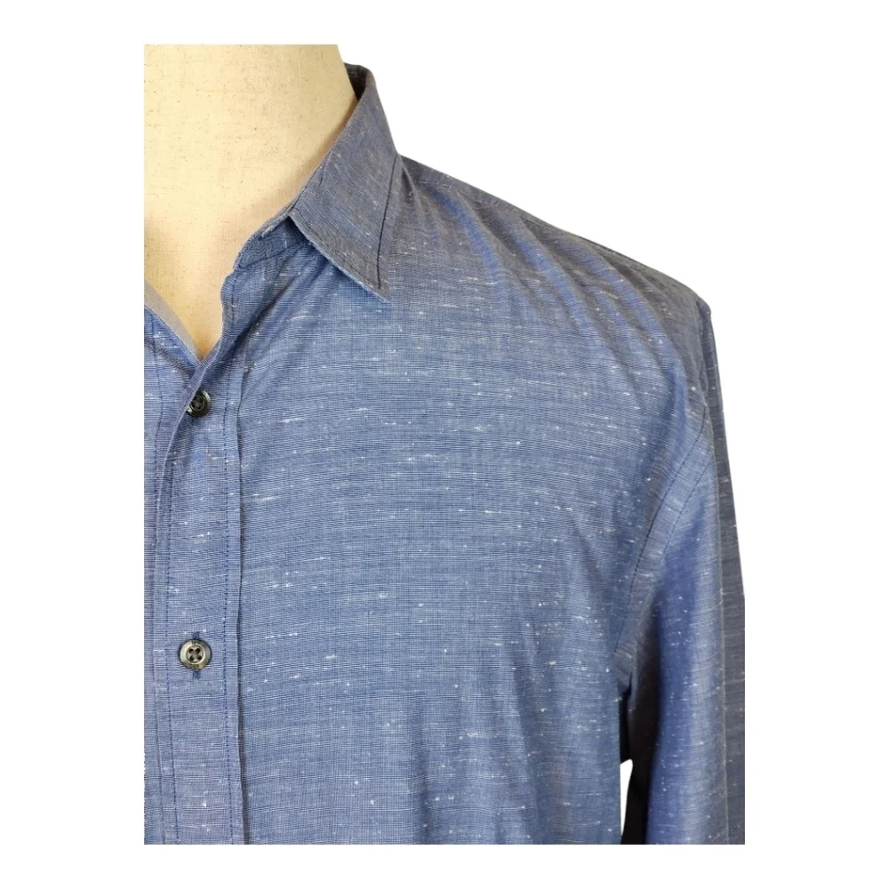 Banana Republic Grant Fit Blue Speckled Cotton Shirt Size L Long Sleeve